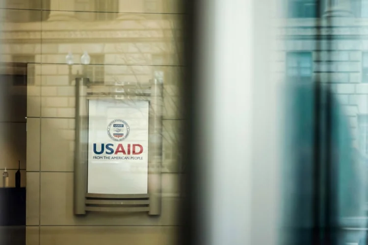 El vestíbulo de la sede de la Agencia de los Estados Unidos para el Desarrollo Internacional (USAID) en Washington, el 3 de febrero de 2025. (Kevin Dietsch/Getty Images)






