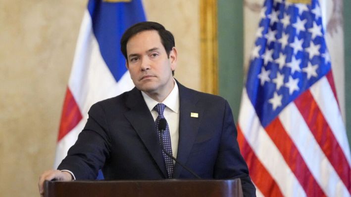 El secretario de Estado Marco Rubio durante una conferencia de prensa conjunta en Santo Domingo, República Dominicana, el 6 de febrero de 2025. (Mark Schiefelbein/Pool vía Reuters)