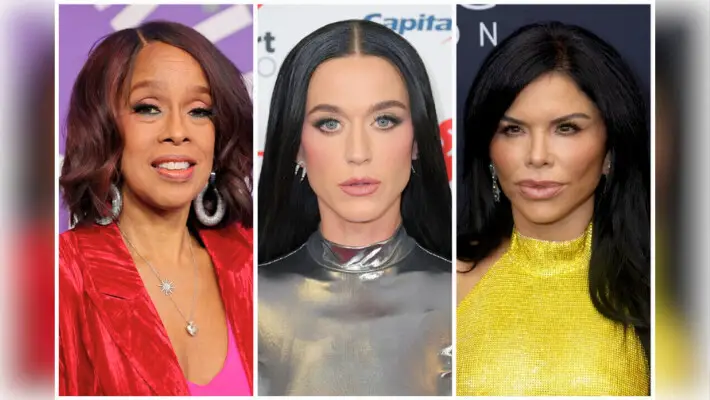 (Izquierda) Gayle King en la ciudad de Nueva York el 14 de febrero de 2025. (Centro) Katy Perry en la ciudad de Nueva York el 13 de diciembre de 2024. (Derecha) Lauren Sánchez en la ciudad de Nueva York el 12 de septiembre de 2023. (Dia Dipasupil, Michael Loccisano y Joy Malone/Getty Images)