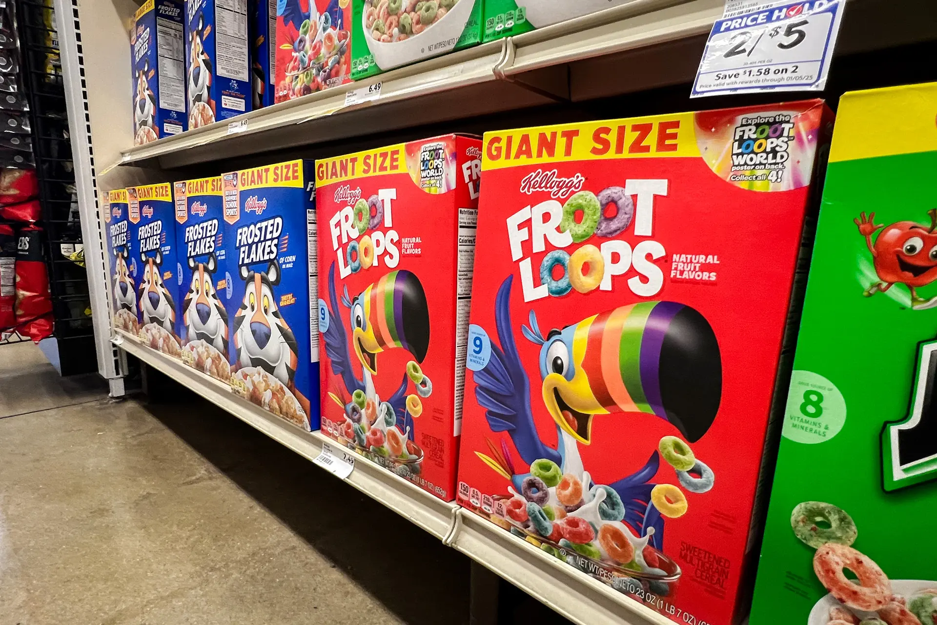 Cajas de cereales Froot Loops en un supermercado de Miami el 22 de noviembre de 2024. (Joe Raedle/Getty Images)