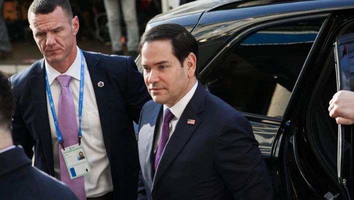 El secretario de Estado Marco Rubio llega a la 61.ª Conferencia de Seguridad de Múnich, en Múnich, Alemania, el 15 de febrero de 2025. (Sean Gallup/Getty Images)
