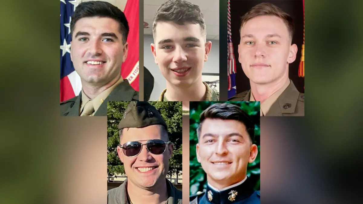 (Arriba, de izquierda a derecha) Capitán Jack Casey, soldado de primera Donovan Davis y sargento Alec Langen. (Abajo, de izquierda a derecha) Capitán Benjamin Moulton y capitán Miguel Nava. (Cuerpo de Marines a través de AP)