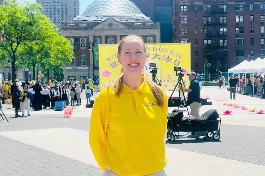 Sarah Matheson en Union Square, Nueva York, el 11 de mayo de 2025. (Zhao Fenni/The Epoch Times)