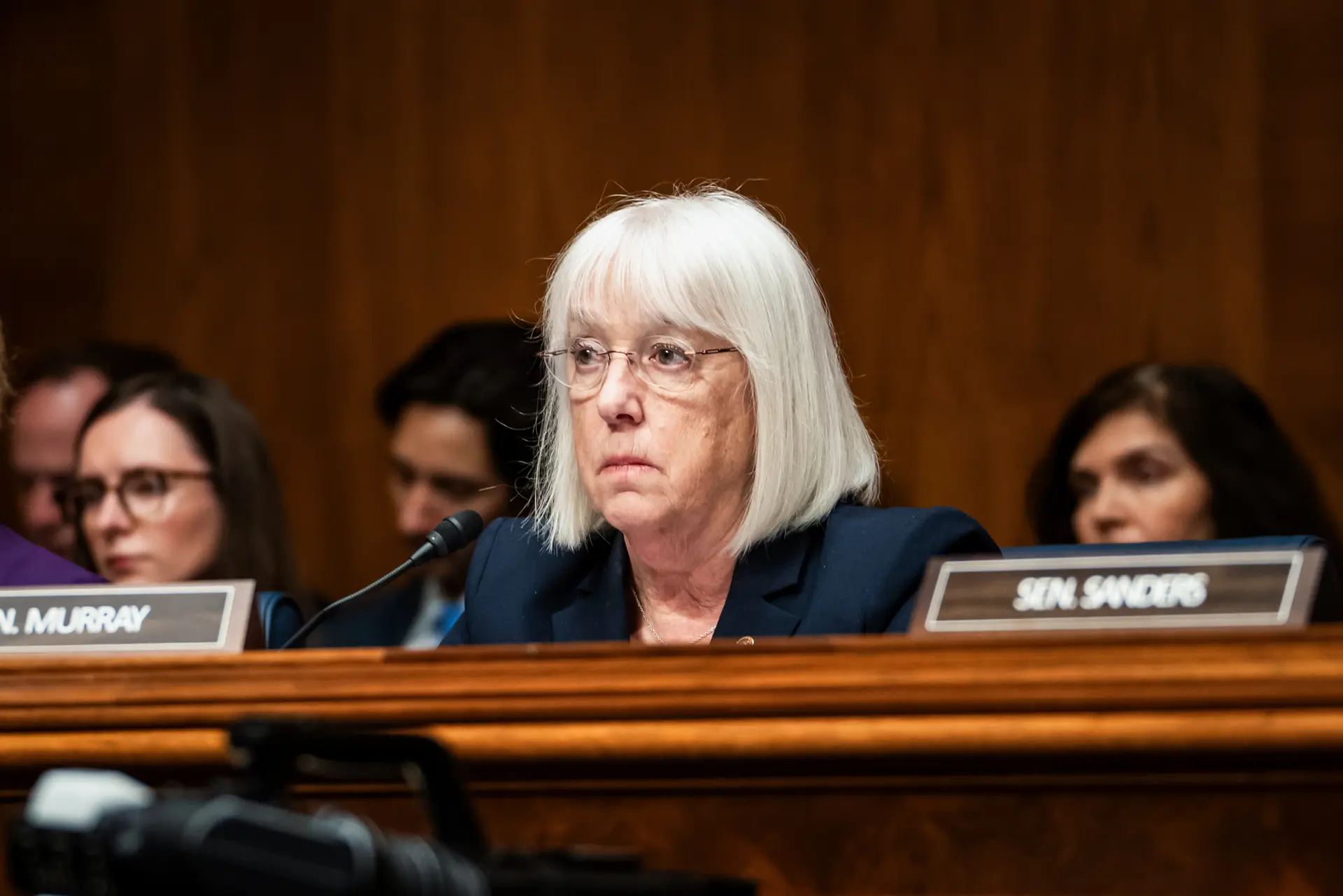La senadora Patty Murray (D-Wash.) habla durante una audiencia en el Capitolio, en Washington, el 14 de mayo de 2025. (Madalina Vasiliu/The Epoch Times)