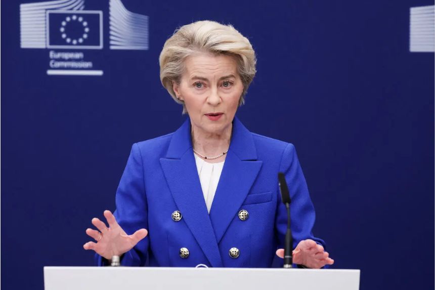 La presidenta de la Comisión Europea, Ursula von der Leyen, en Bruselas, Bélgica, el 4 de marzo de 2025. (Yves Herman/Reuters)