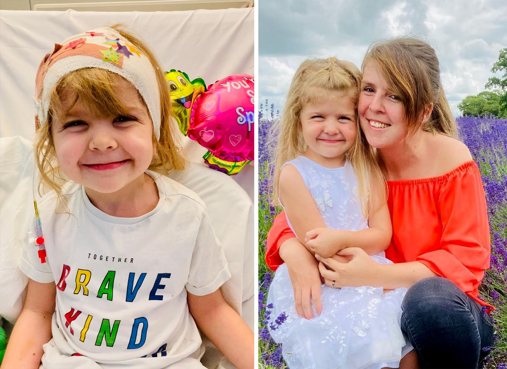 Evie-Mae Geurts en el hospital y con su madre, Amy. (SWNS)