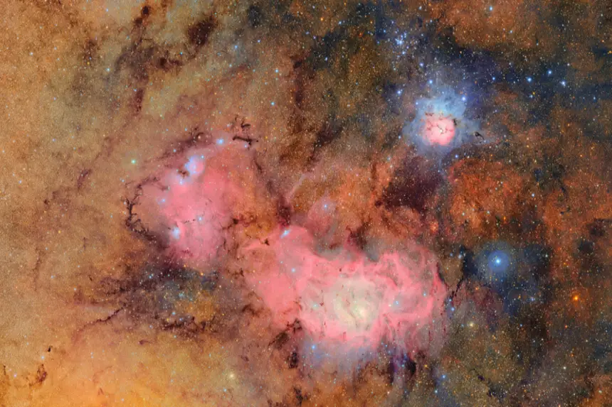 Fotografía cedida por el Observatorio Vera C. Rubin que muestra una imagen captada en su telescopio, de Nebulosas Trífidas y Laguna en el espacio. EFE/ Observatorio Vera C. Rubin
