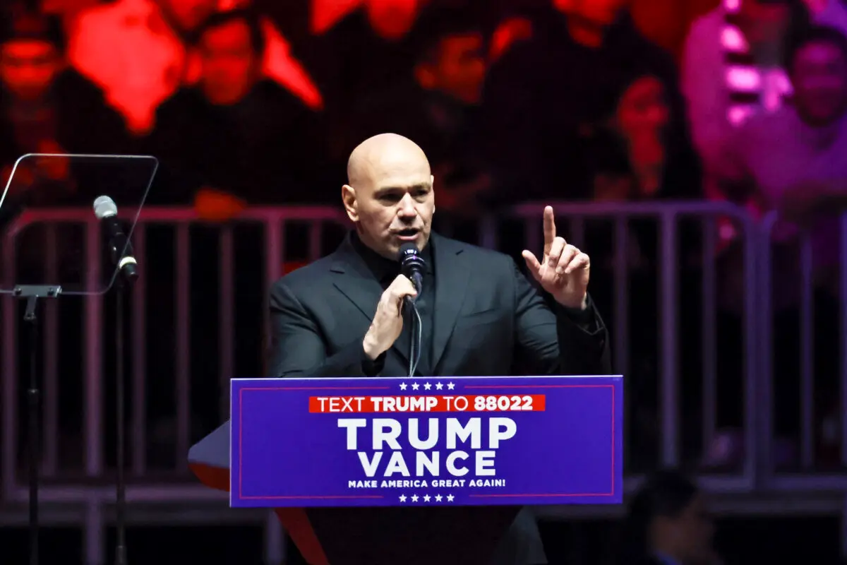El presidente de la UFC, Dana White, habla durante el mitin "Make America Great Again Victory Rally" en el Capital One Arena de Washington el 19 de enero de 2025. (John Fredricks/The Epoch Times)