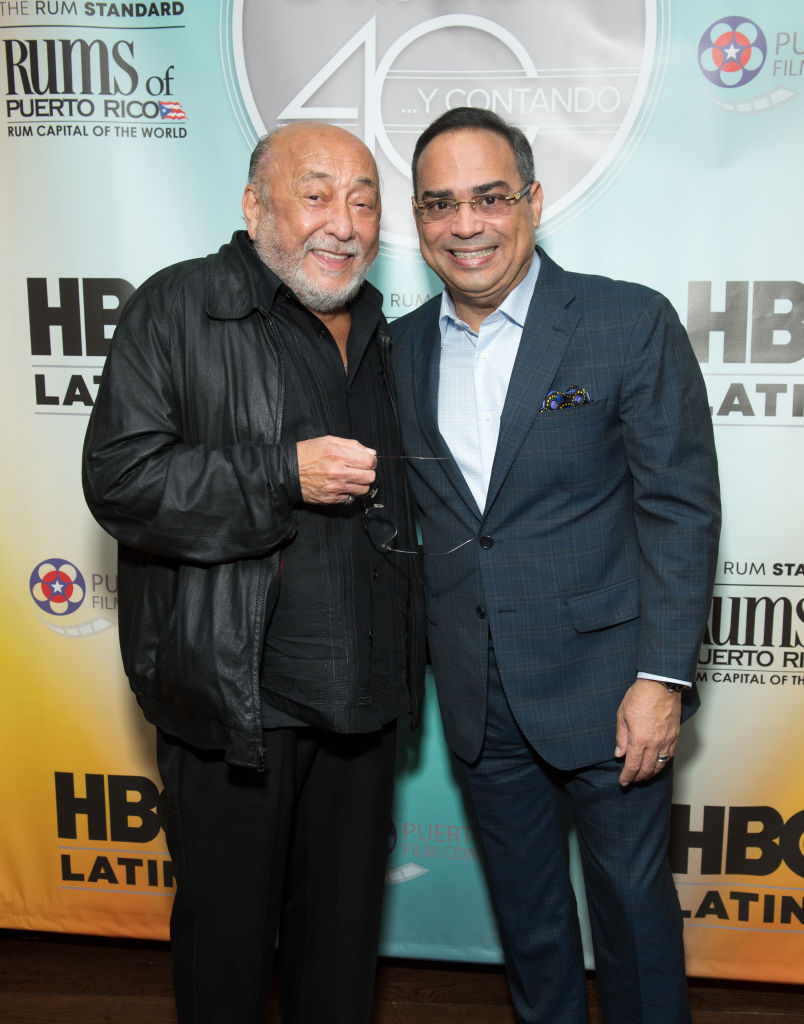 (De Izq. a Dcha.) Eddie Palmieri y Gilberto Santa Rosa asisten al evento Gilberto Santa Rosa & HBO Latino 40 Y Contando, en la ciudad de Nueva York, el 13 de septiembre de 2018. (Noam Galai/Getty Images por HBO)