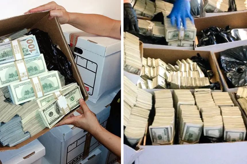 Funcionarios de las fuerzas del orden incautan más de 65 millones de dólares en depósitos bancarios y efectivo durante una operación contra empresas sospechosas de utilizar esquemas de “Intercambio de Pesos del Mercado Negro” para lavar ganancias de narcóticos de cárteles de drogas internacionales. (Cortesía de Inmigración y Control de Aduanas de EE. UU.)