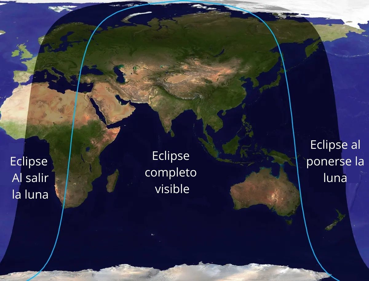Mapa que muestra las zonas donde será visible el eclipse total del 7 al 8 de septiembre. (The Epoch Times/Shutterstock/IndianSummer).