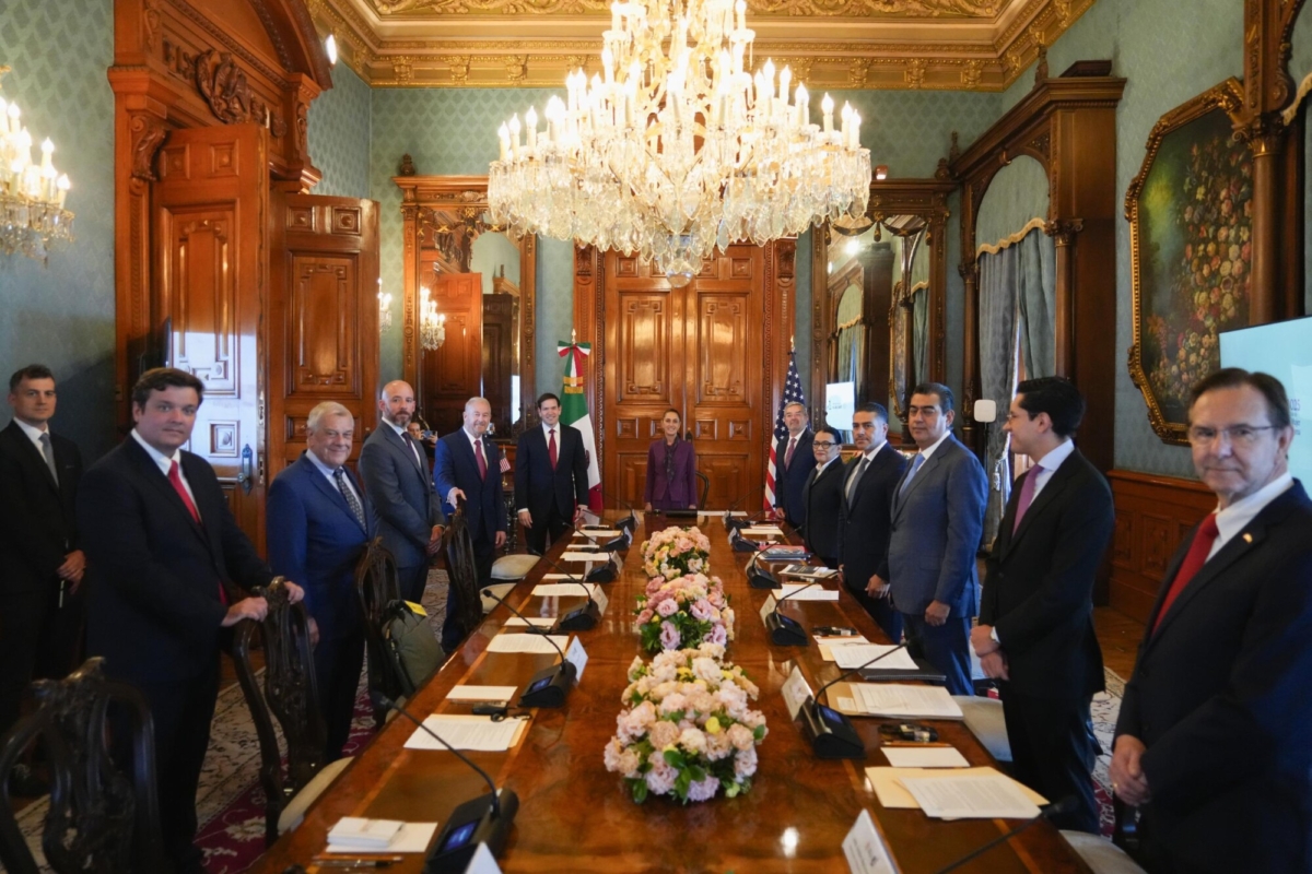 El secretario de Estado de Estados Unidos, Marco Rubio, fue recibido por la presidenta de México, Claudia Sheinbaum, en el Palacio Nacional en su primer viaje oficial a México, 3 de septiembre de 2025. (Cortesía: Presidencia de México)