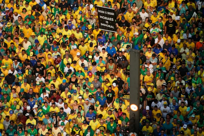 Partidarios del expresidente brasileño Jair Bolsonaro durante una manifestación con motivo del Día de la Independencia en São Paulo, Brasil, el 7 de septiembre de 2024. (Miguel Schincariol/AFP a través de Getty Images)