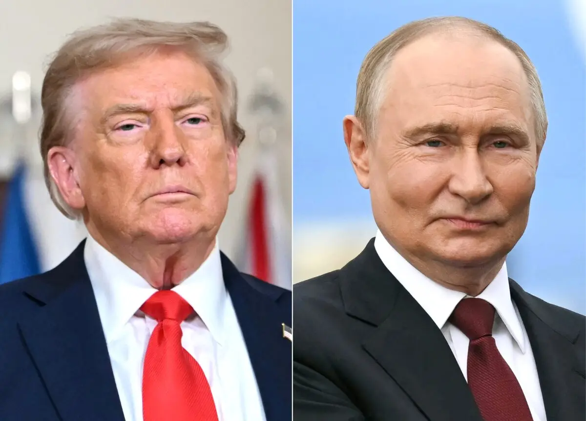 (I) El presidente estadounidense Donald Trump en Washington el 18 de agosto de 2025. (D) El presidente ruso Vladimir Putin en Anchorage, Alaska, el 15 de agosto de 2025. (Andrew Caballero-Reynolds/AFP a través de Getty Images).