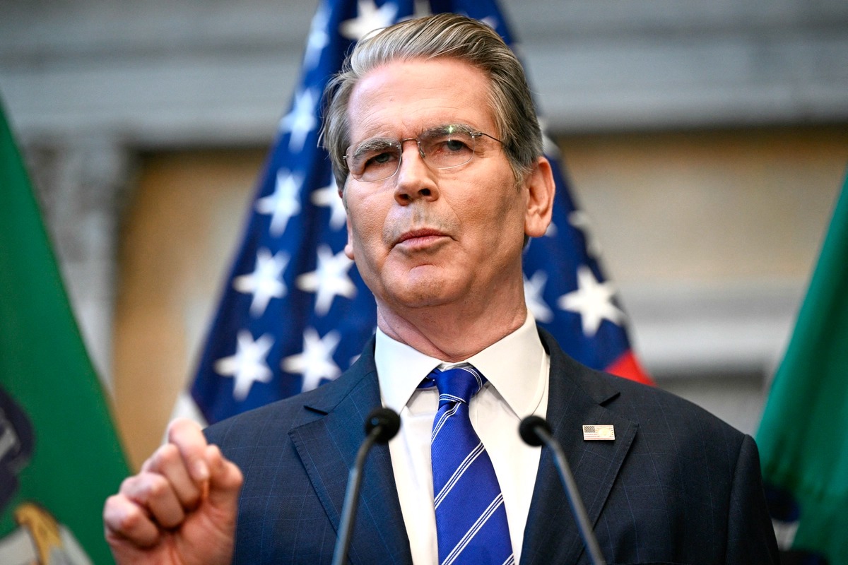 Treasury Secretary Scott Bessent speaks on the sidelines of the IMF/World Bank annual meetings in Washington on Oct. 15, 2025. (Brendan Smialowski/AFP).