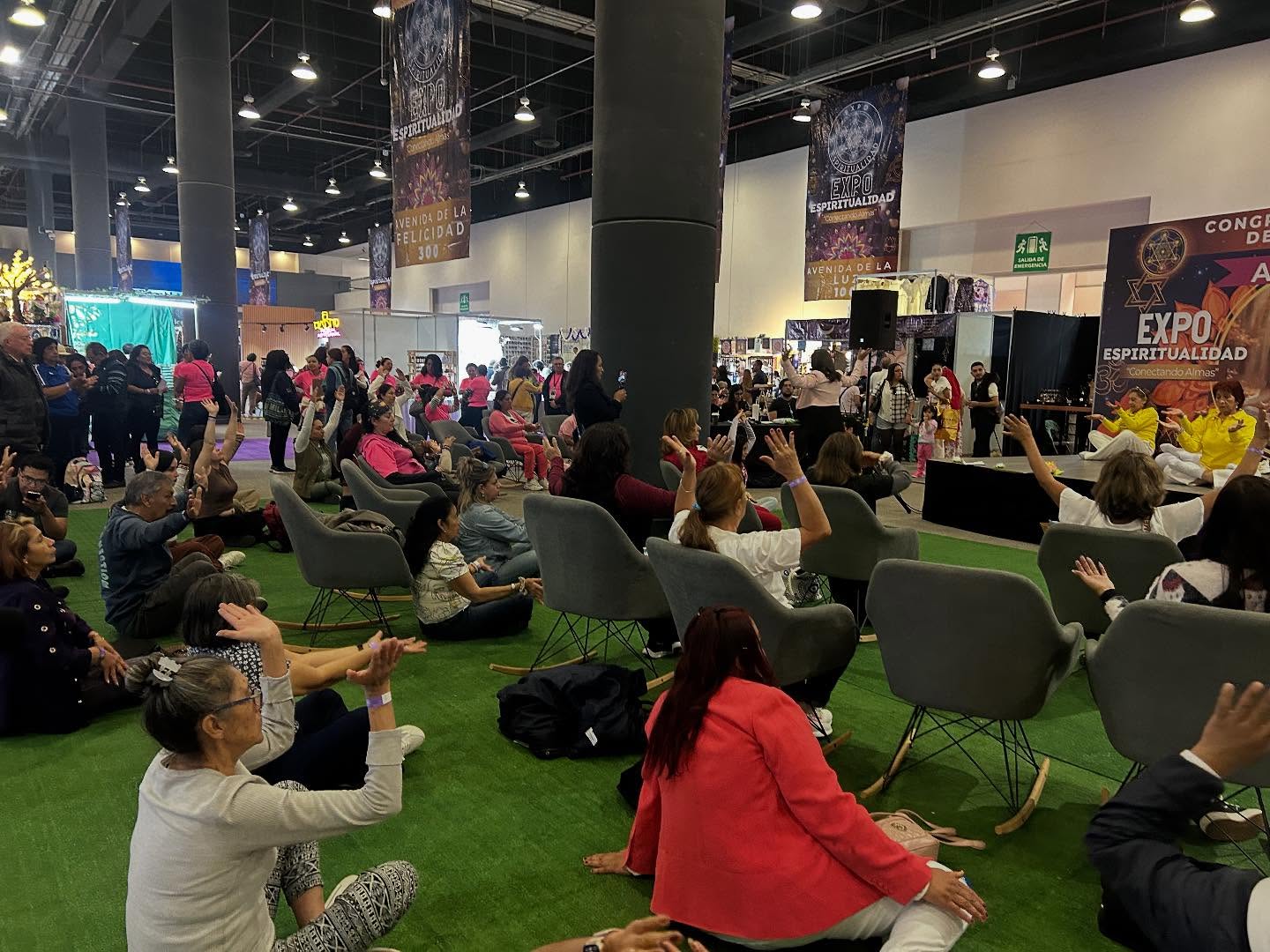 Decenas de personas aprenden los ejercicios de Falun Dafa durante la Expo Espiritualidad que se llevó a cabo del 14 al 16 de noviembre en el World Trade Center de la Ciudad de México.（Crédito: Ignacio Piaggio)