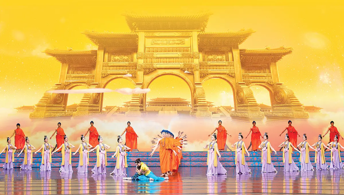 Bailarines de Shen Yun interpretan una danza clásica china en el escenario. (Cortesía de Shen Yun Performing Arts.)