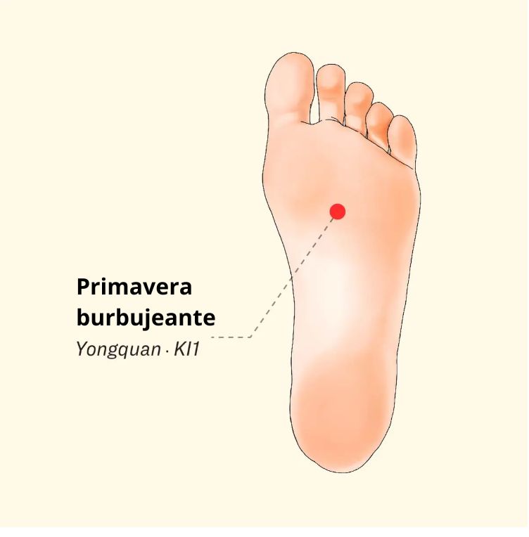Ubicación del punto de acupuntura Yongquan (The Epoch Times)